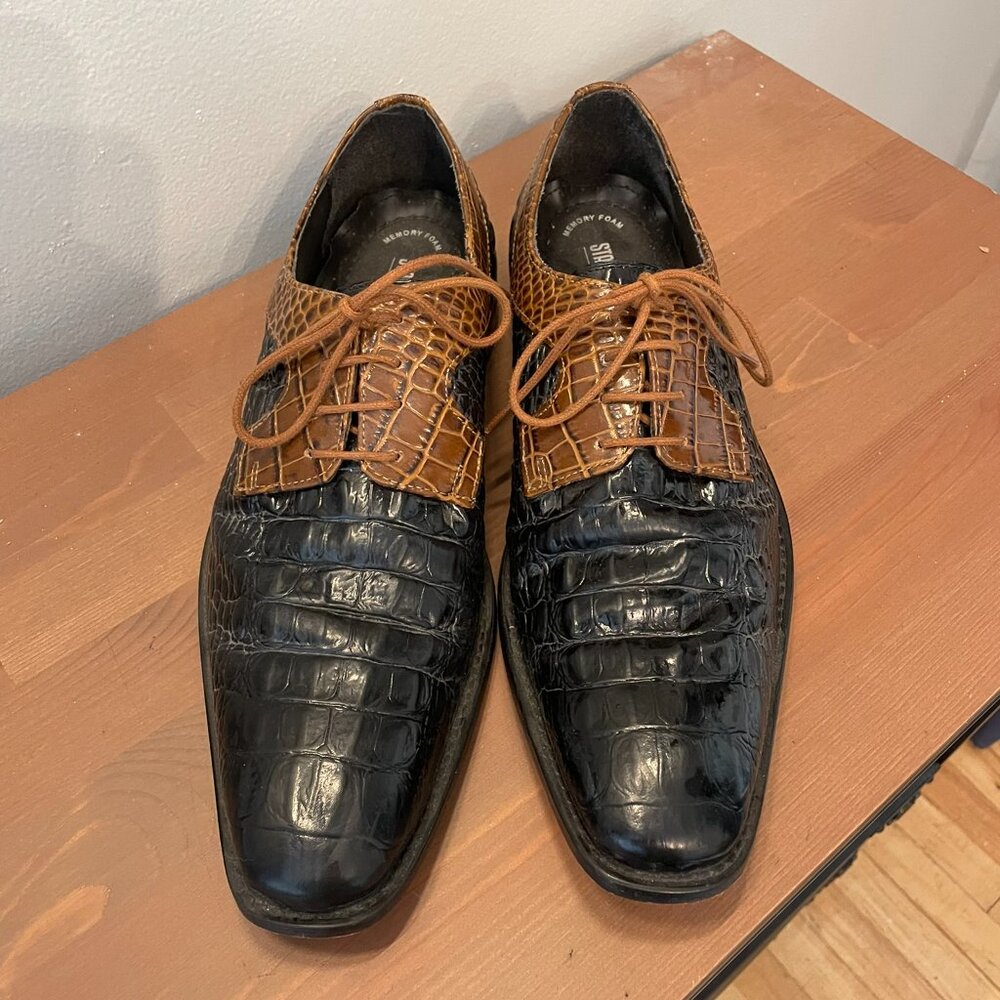 Stacy Adams "Garelli" Cognac / Black Hornback Crocodile Print Lace-Up Shoes